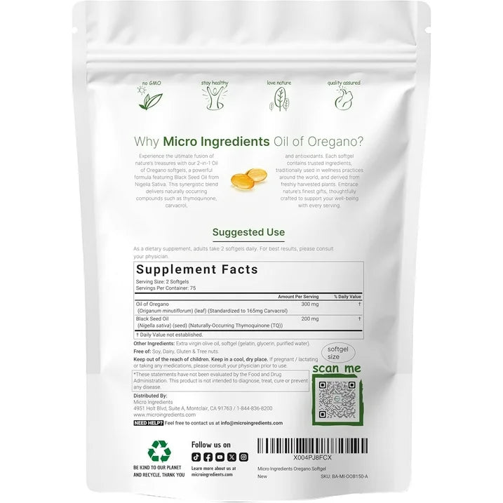 Micro Ingredients Oregano Oil Softgels 150 Count