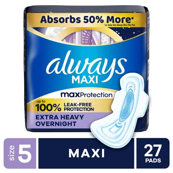 Always Maxi Overnight Pads Size 5 Unscented 52 Count