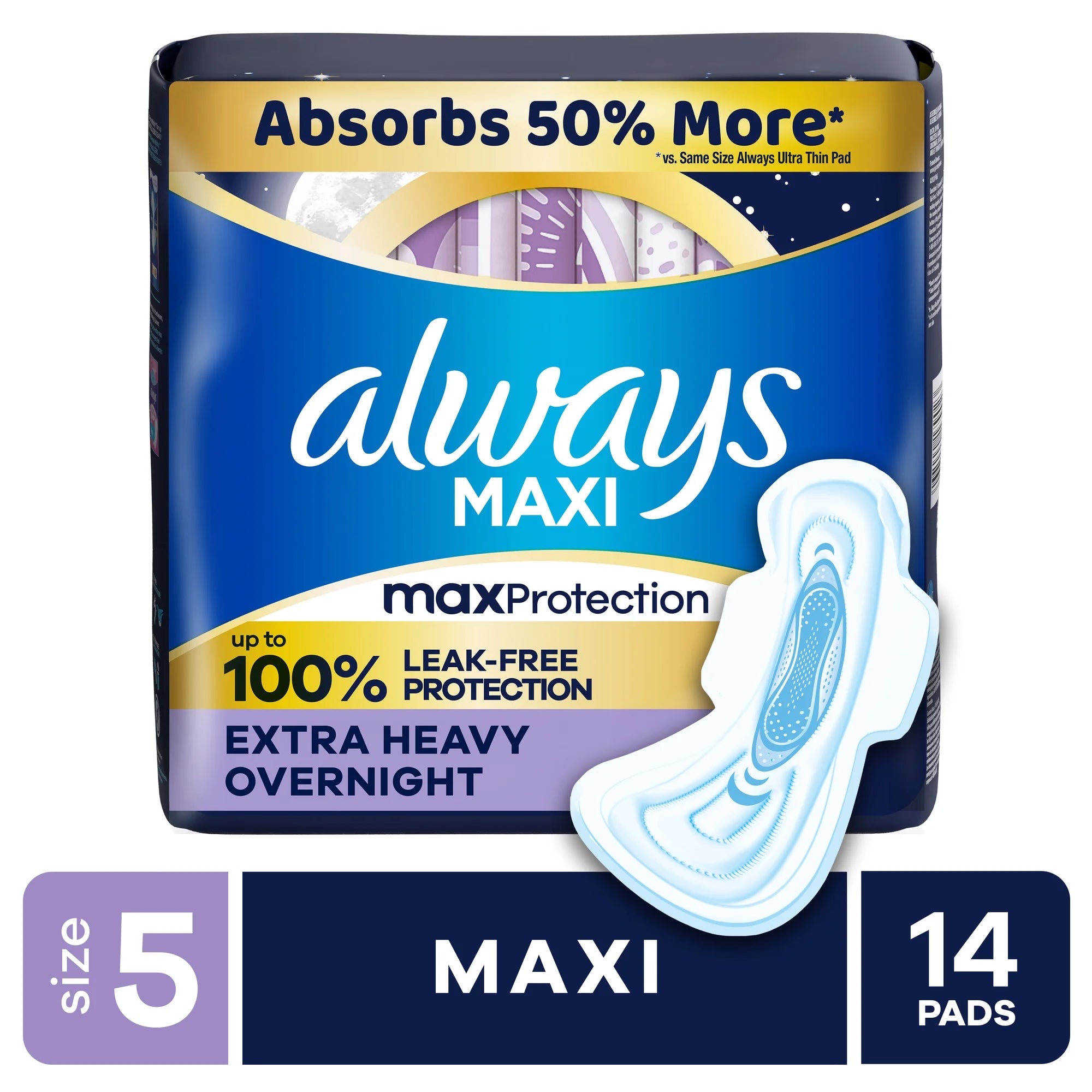 Always Maxi Overnight Pads Size 5 Unscented 52 Count